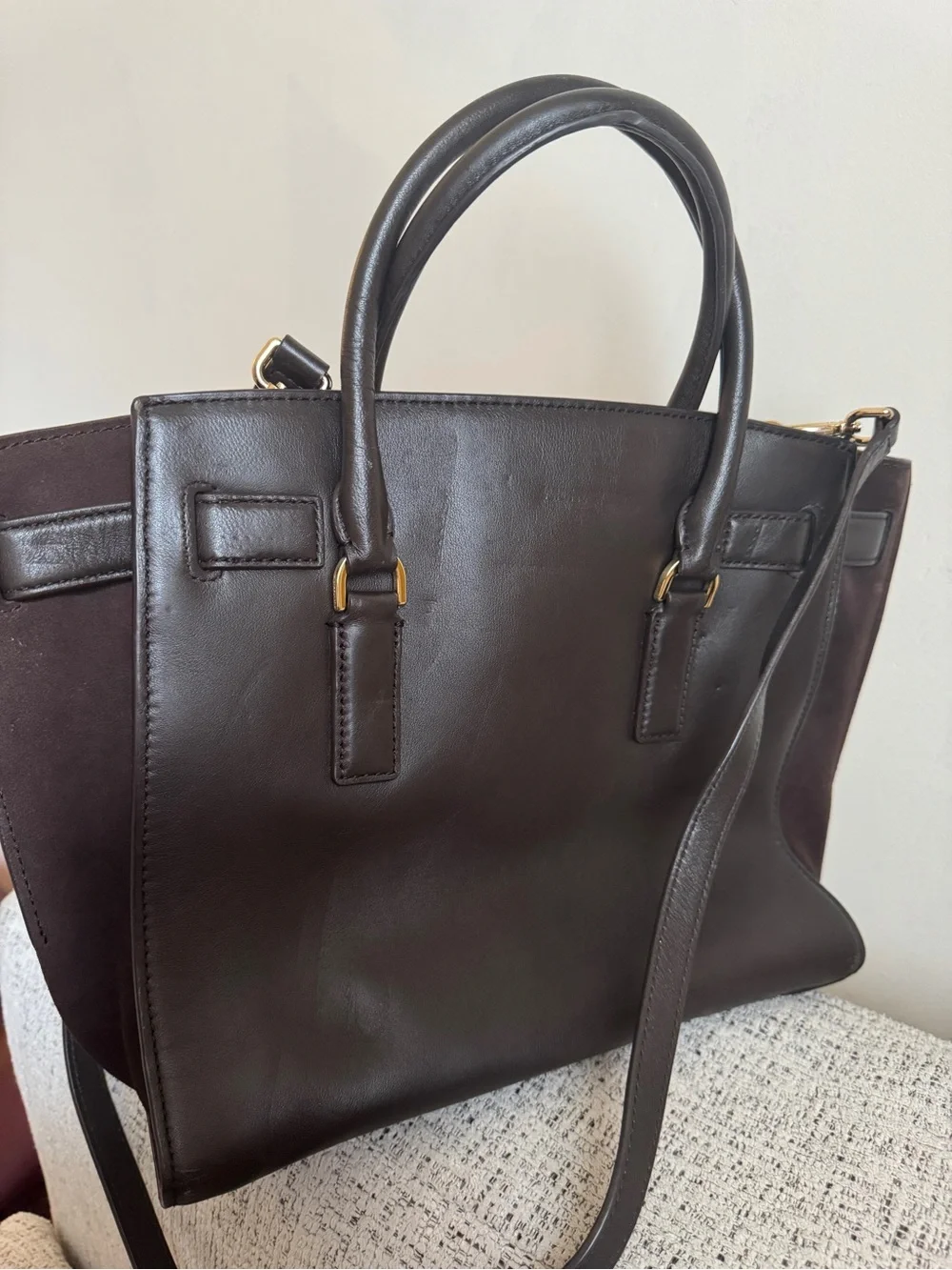 Michael Kors Camo Leather & Haircalf Satchel - Brown/Black